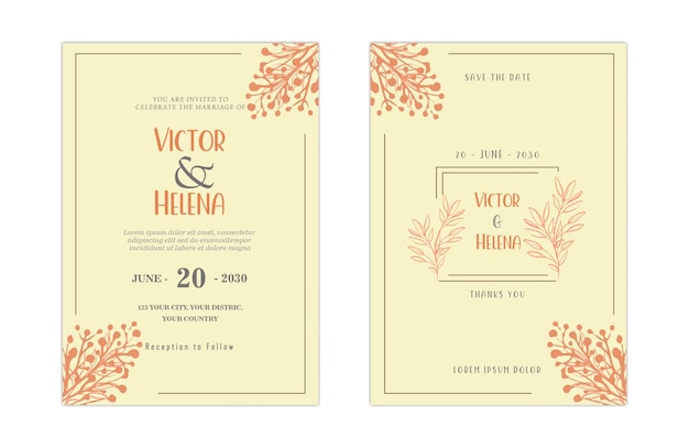 Elegant greenery on wedding invitation card template psd premium