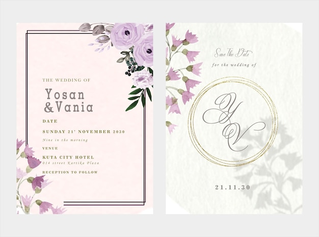 Elegant greenery on wedding invitation card template psd