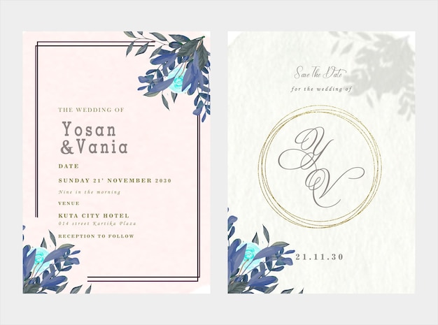 Elegant greenery on wedding invitation card template psd