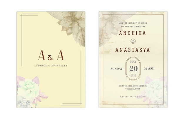 Elegant greenery on wedding invitation card template psd