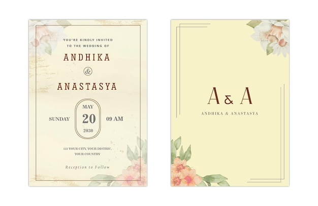 Elegant greenery on wedding invitation card template psd