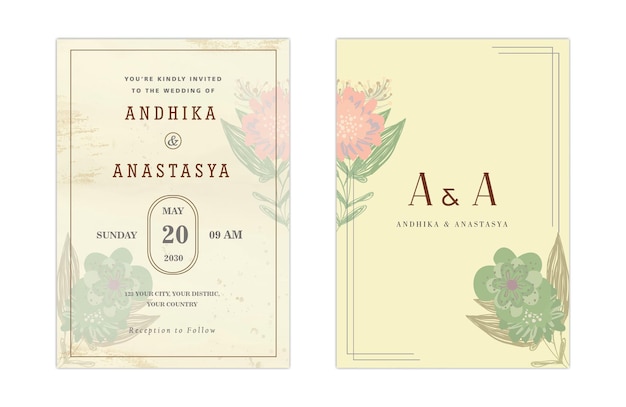 Elegant greenery on wedding invitation card template psd