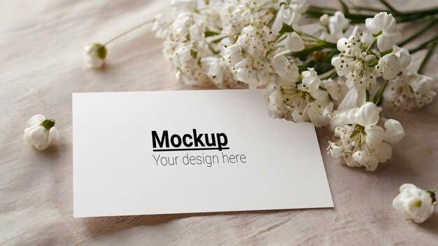 PSD elegant greeting card mockup with fresh floral arrangement