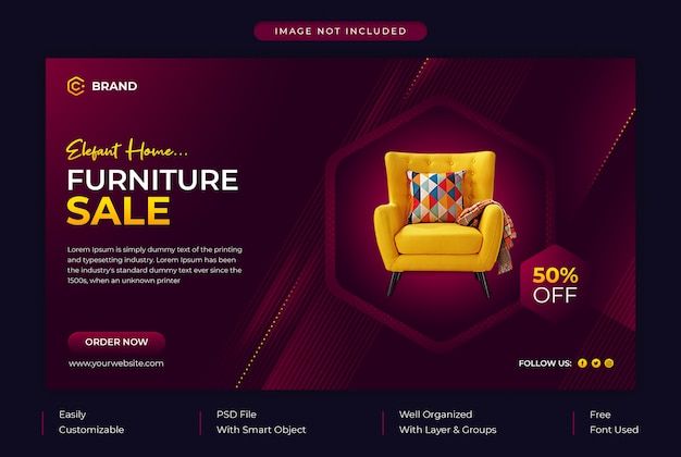 Elegant home furniture sale promotional web banner or social media banner template