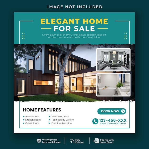 Elegant home for sale social media post template