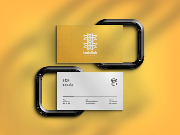 Elegant horizontal business card mockup in realistic 3d rendering with overly shadow