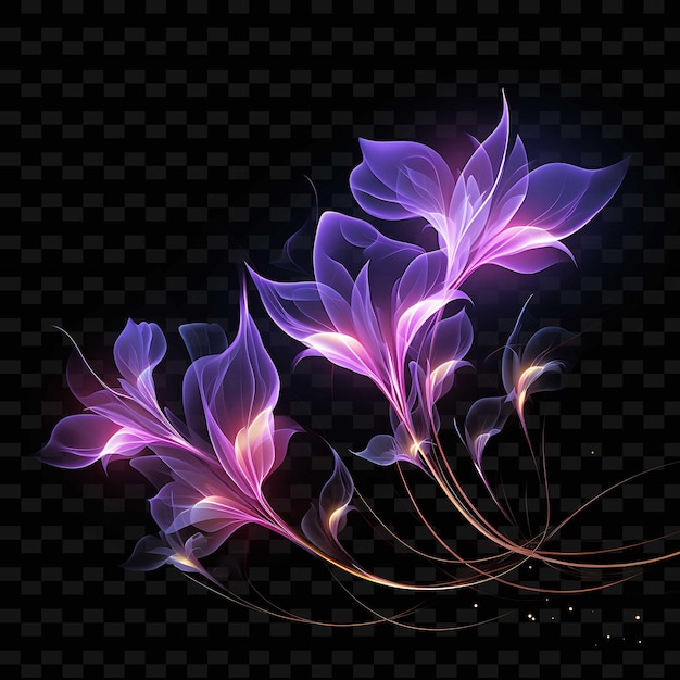 Elegant Illuminated Lines Floral Motifs Purple Haze Wavy Lin Shape Y2K Neon Light Art Collections