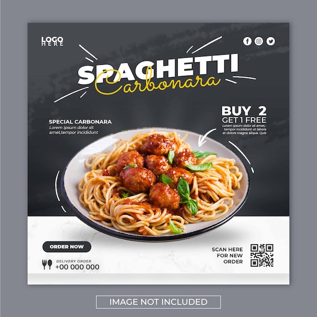 Elegant luxurious elicious spagheti cheese carbonara instagram social media post template psd