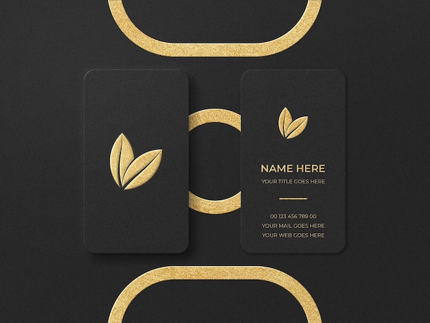 Elegant or Luxury Black business card mockup with golden foil effect