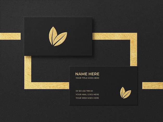 Elegant or Luxury Black business card mockup with golden foil effect