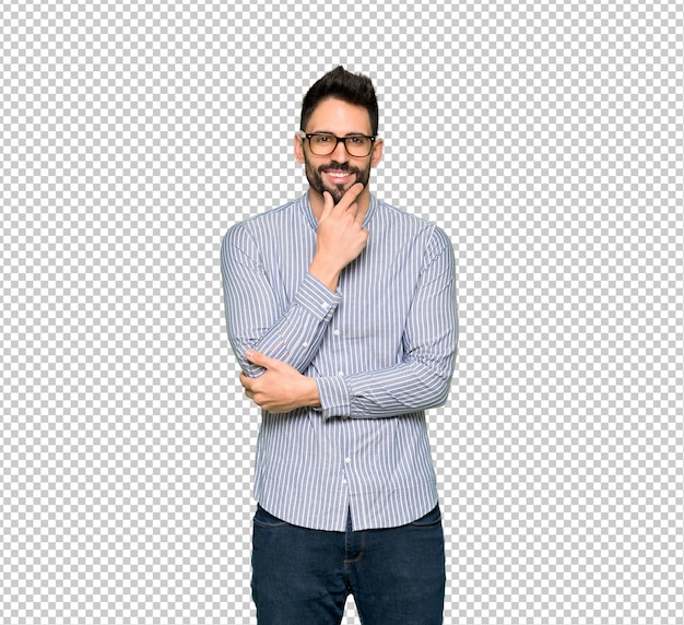 Elegant man with shirt with glasses and smiling