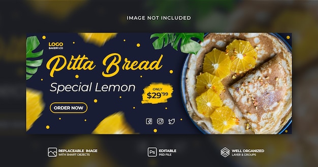 Elegant Middle East bread menu promotion social media facebook cover banner PSD template