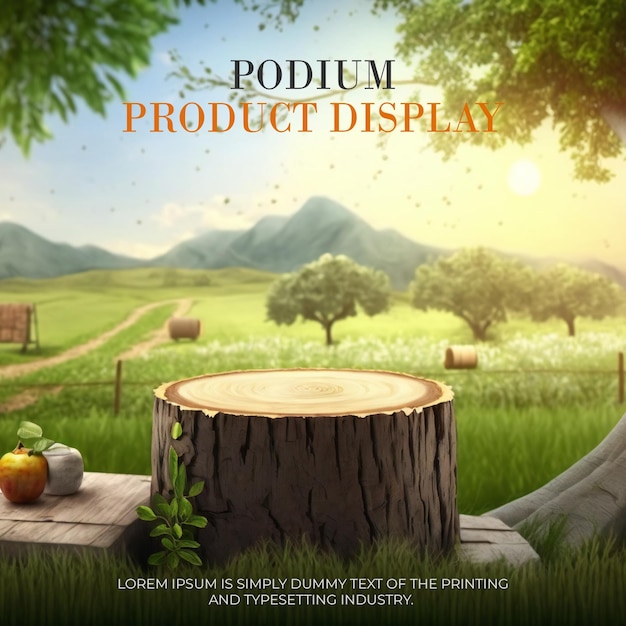 elegant and natural podium with wood and grass, stage display mockup for show product presentation