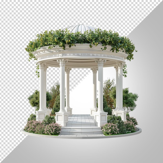 PSD an elegant openair white canopy gazebo with 4 pillars and open entranceway isolated on white