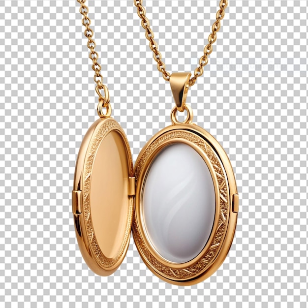 elegant oval shaped open locket hanged by a golden on transparent background