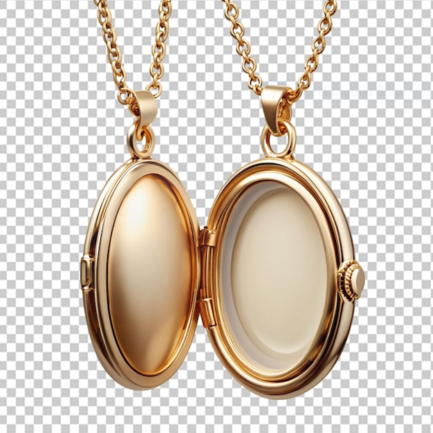 elegant oval shaped open locket hanged by a golden on transparent background