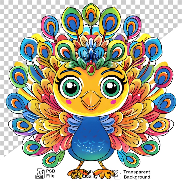 Elegant Peacock Coloring Page on Clear Background