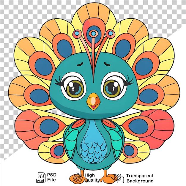 PSD elegant peacock coloring page on clear background