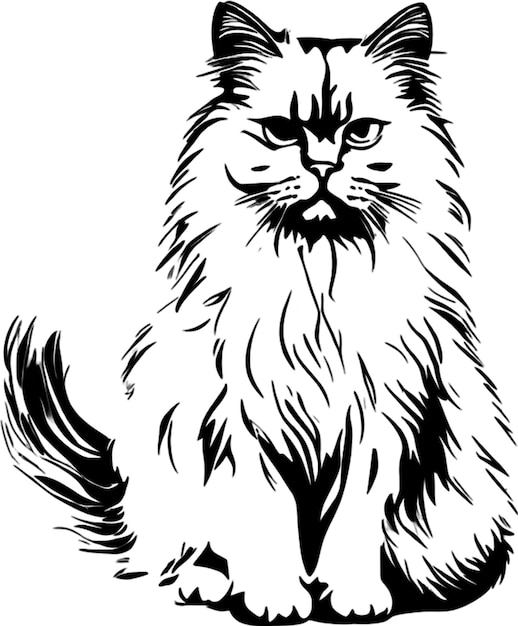 PSD elegant persian cat silhouette in black stencil style