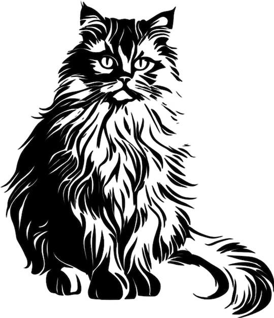 PSD elegant persian cat silhouette in black stencil style