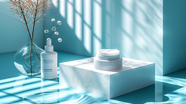 PSD elegant and photorealistic skincare showcase in a serene setting