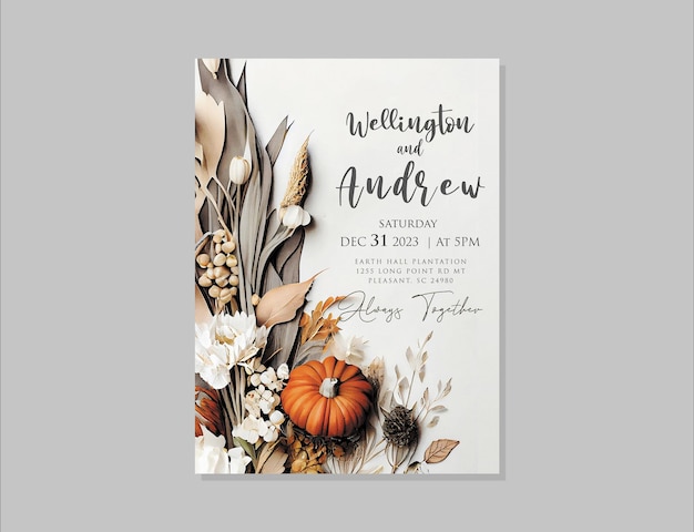 PSD elegant psd wedding invitation card template with floral themes