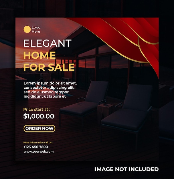 Elegant red home for social media post or banner template