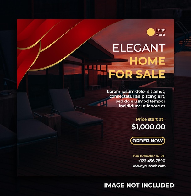 Elegant red home for social media post or banner template