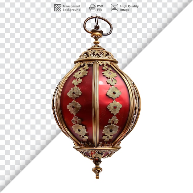 Elegant Red Lantern With Gold Trim On Transparent Background