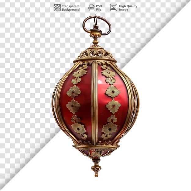 PSD elegant red lantern with gold trim on transparent background