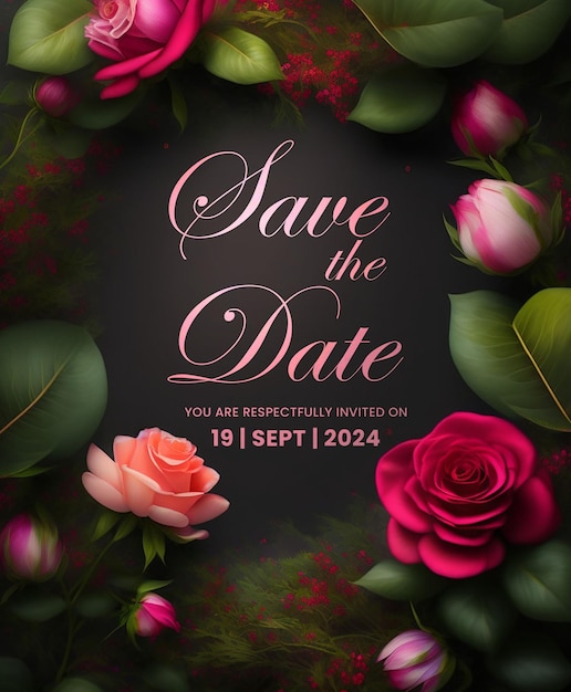 PSD elegant red rose circle save the date wedding card save the date romantic red rose wedding invitatio