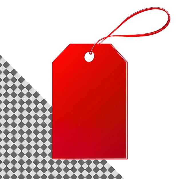 Elegant Red Tag with Ribbon on Transparent Background