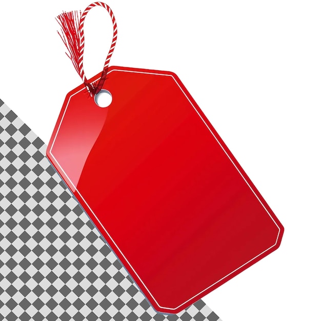 Elegant Red Tag with Ribbon on Transparent Background