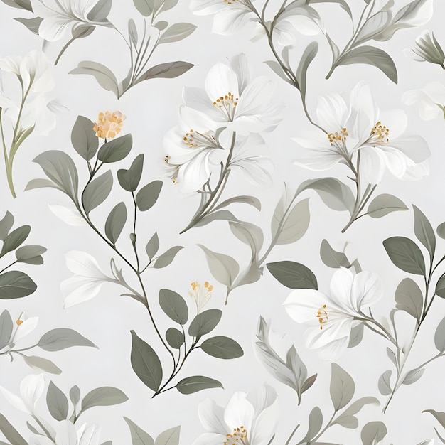 Elegant seamless pattern of minimalist flowers