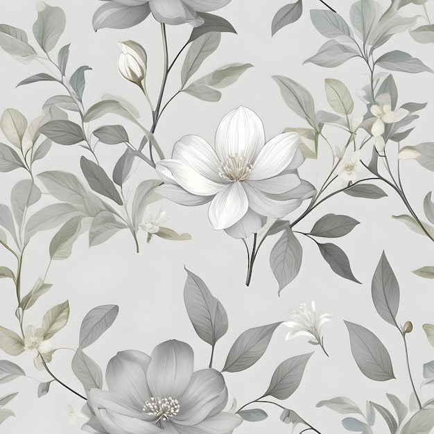 Elegant seamless pattern of minimalist flowers