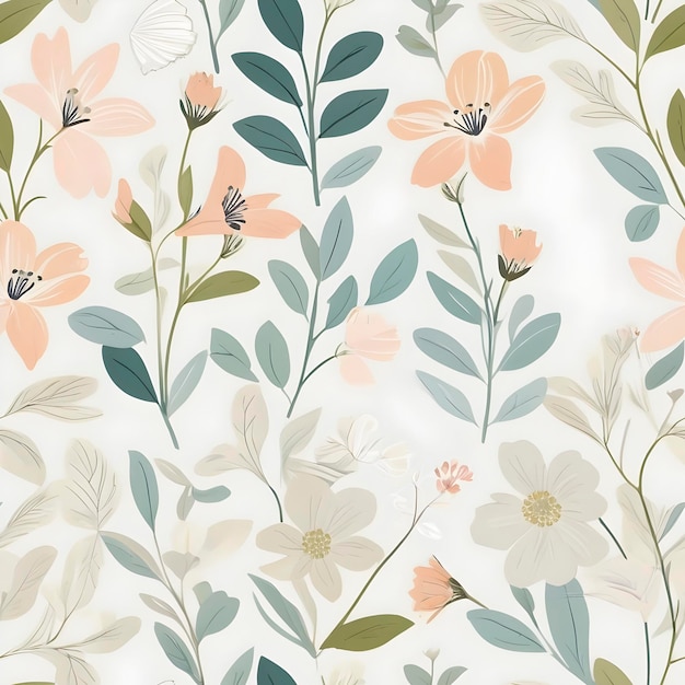 Elegant seamless pattern of minimalist flowers