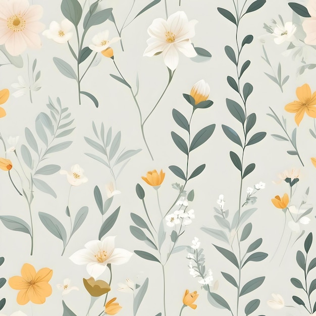 PSD elegant seamless pattern of minimalist flowers