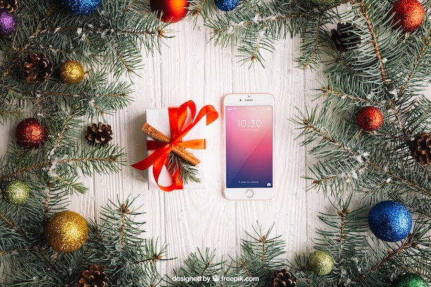 Elegant smartphone mockup with christmas design