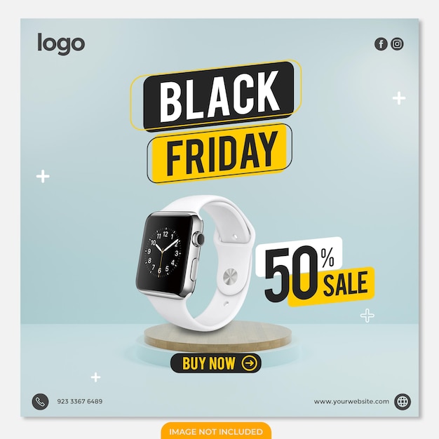 Elegant smartwatch black friday sale social media post template