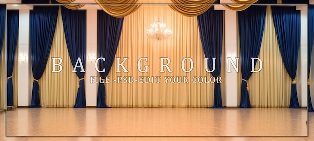 PSD elegant stage with blue and gold curtains