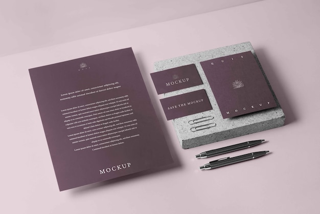 Elegant stationery mockup over stone board