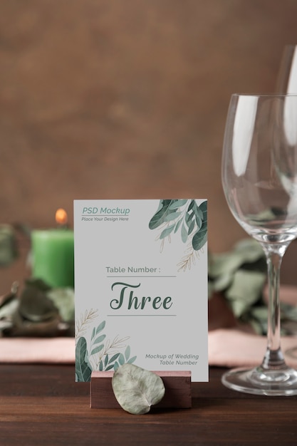 Elegant table setting for occasion with table number mock-up