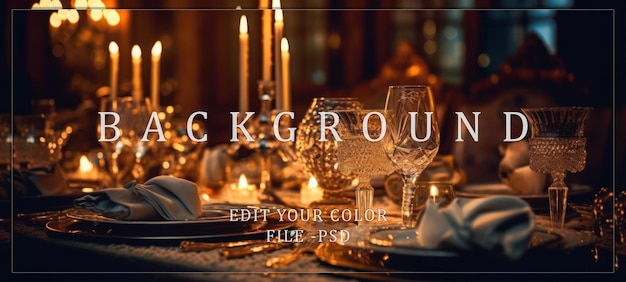 PSD elegant table setting with candlelight and crystal glasses