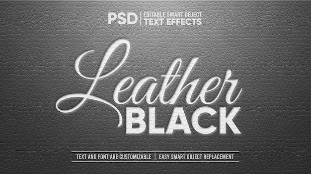 Elegant Vintage Black Leather With White Pressed Embossed Stamp Editable Smart Object Text Effect