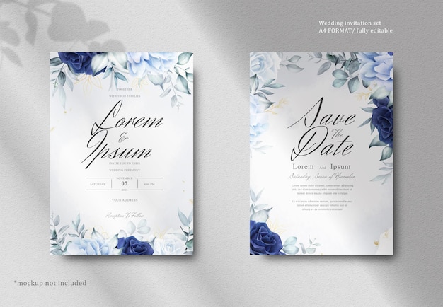 Elegant Watercolor Floral Wedding Stationery with Navy Blue Flower and Leaves