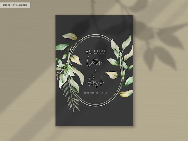 PSD elegant watercolor leaves invitation card set