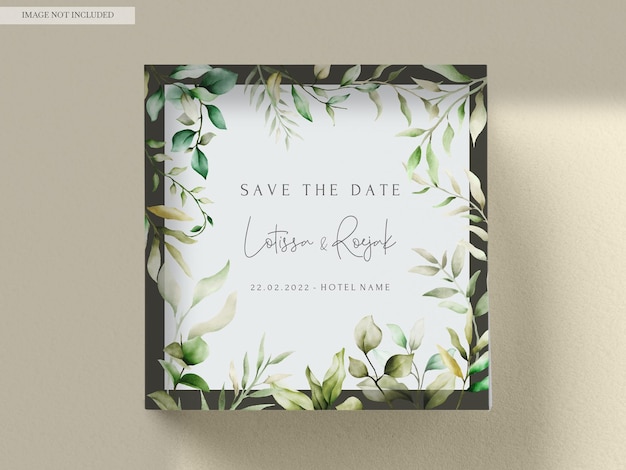 PSD elegant watercolor leaves invitation card set