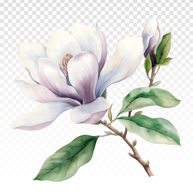 Elegant Watercolor Magnolia Blossom on White Background