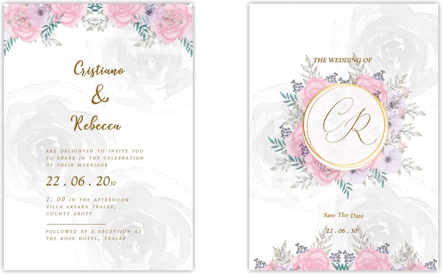 PSD elegant wedding card with beautiful floral and leaves template