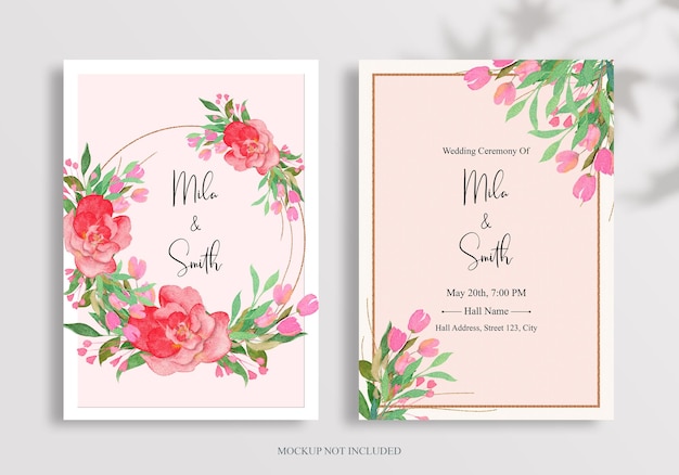 Elegant wedding invitation card with beautiful watercolor flower PSD